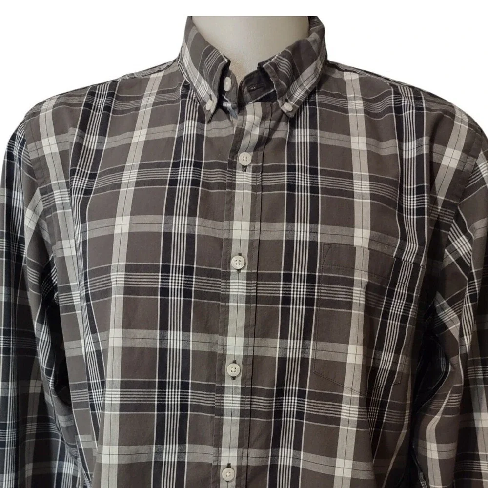 J. Crew Button Down Shirt XL Mens Plaid Brown White Retro Cabin Core Long Sleeve
